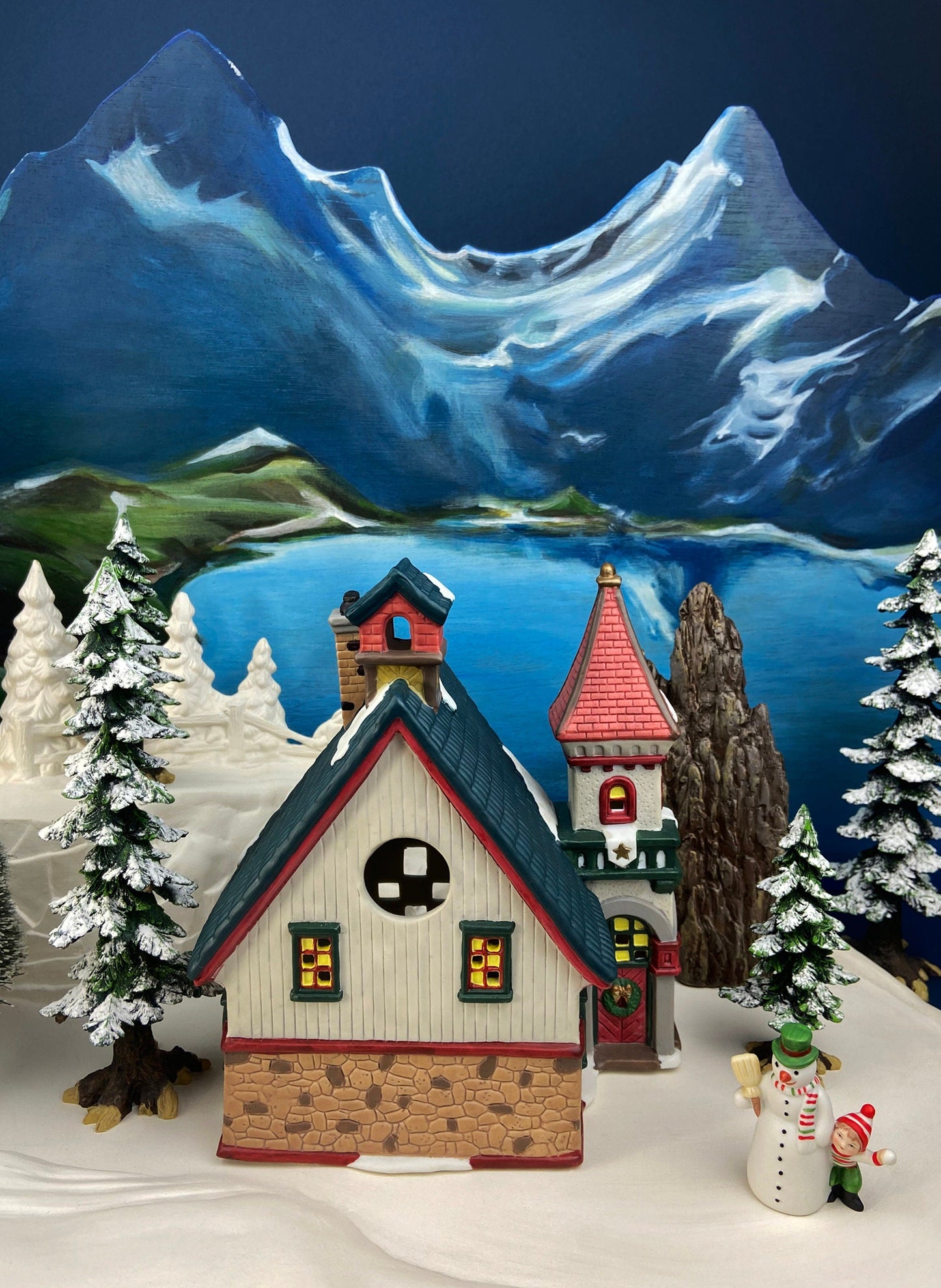 Christmas Village Accessories by O'Well. Illuminated Curiosity Shop.  Porcelain Lighted House.