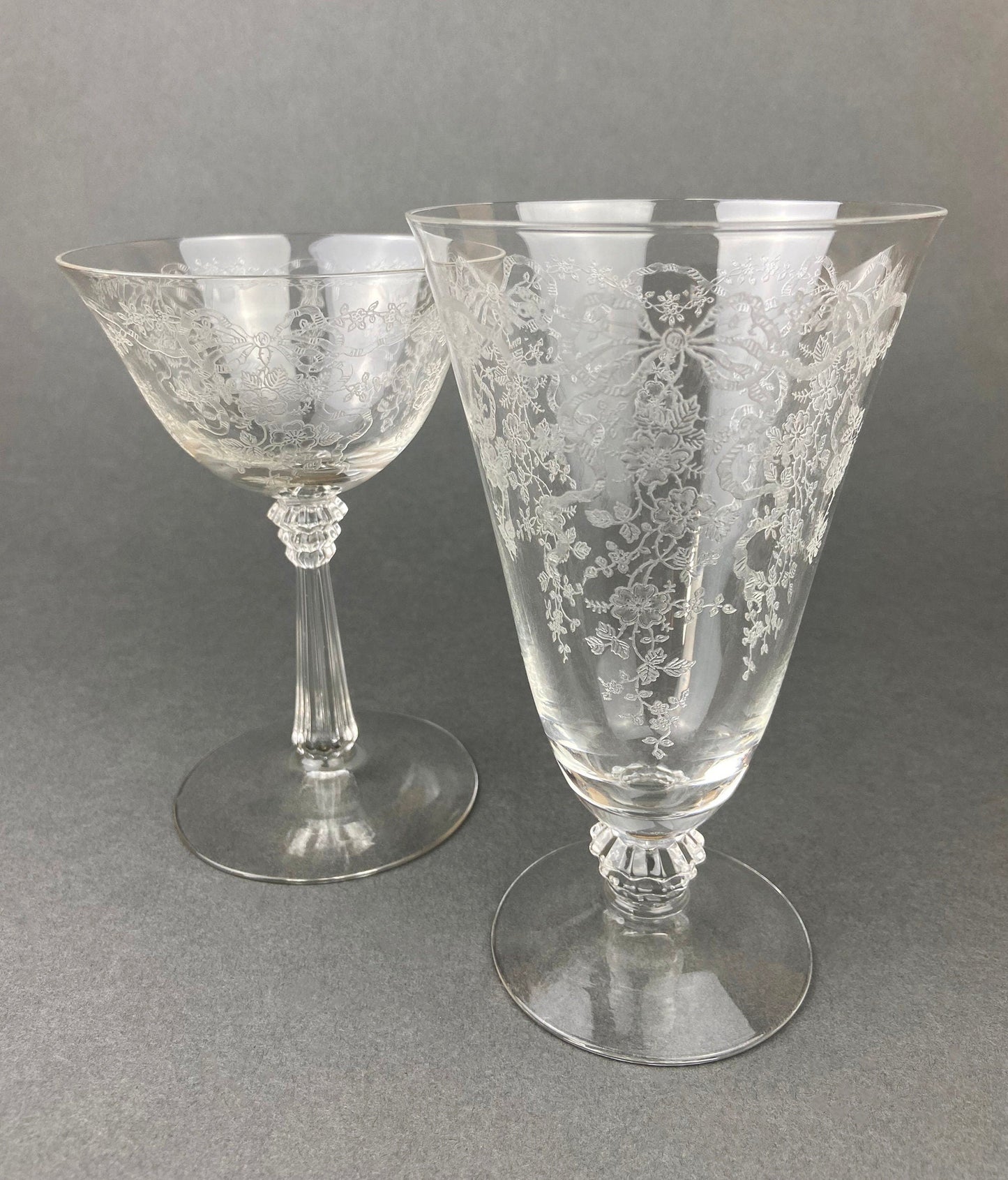 Fenton Water or Ice Tea Crystal Goblets. Romance by Fenton Glasses. Set of 6 Vintage Stemware