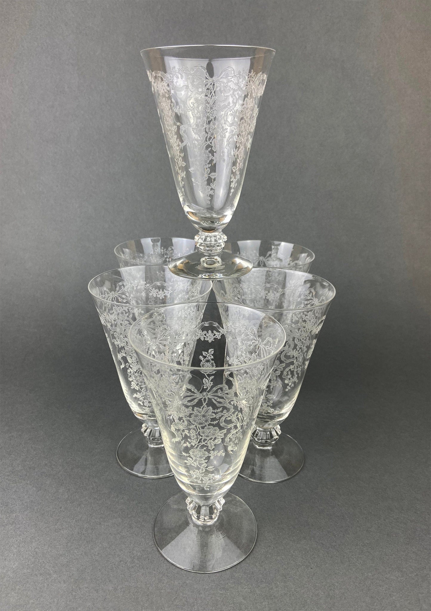 Fenton Water or Ice Tea Crystal Goblets. Romance by Fenton Glasses. Set of 6 Vintage Stemware