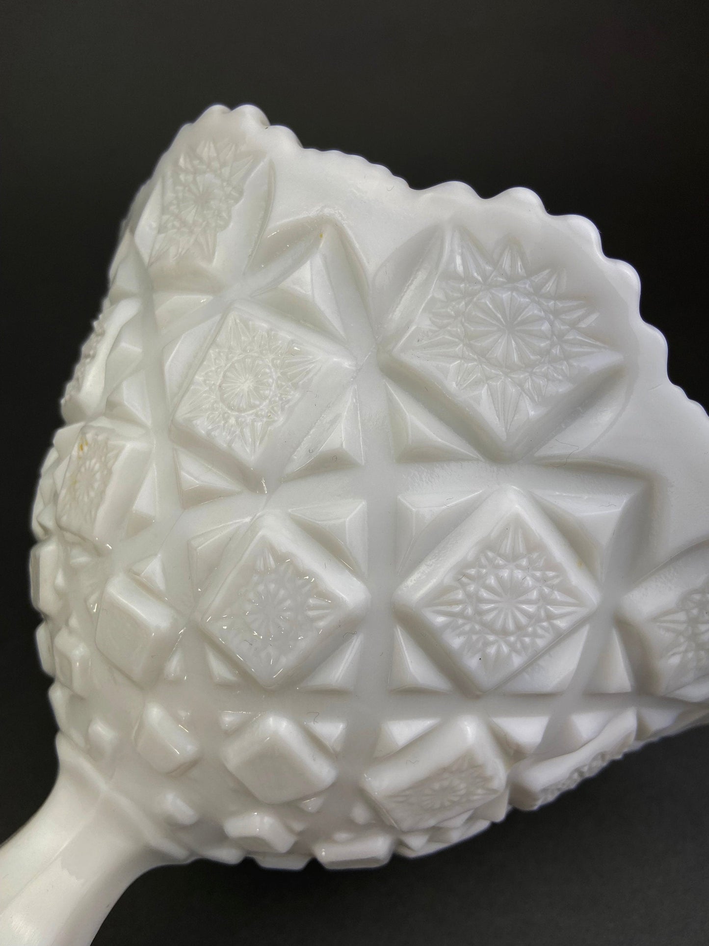 Milk Glass Serving Dishes.  Waffle Pattern Footed Bowl and Matching Butter Dish.  Scalloped Edge Design.  Modern Table Centerpieces.