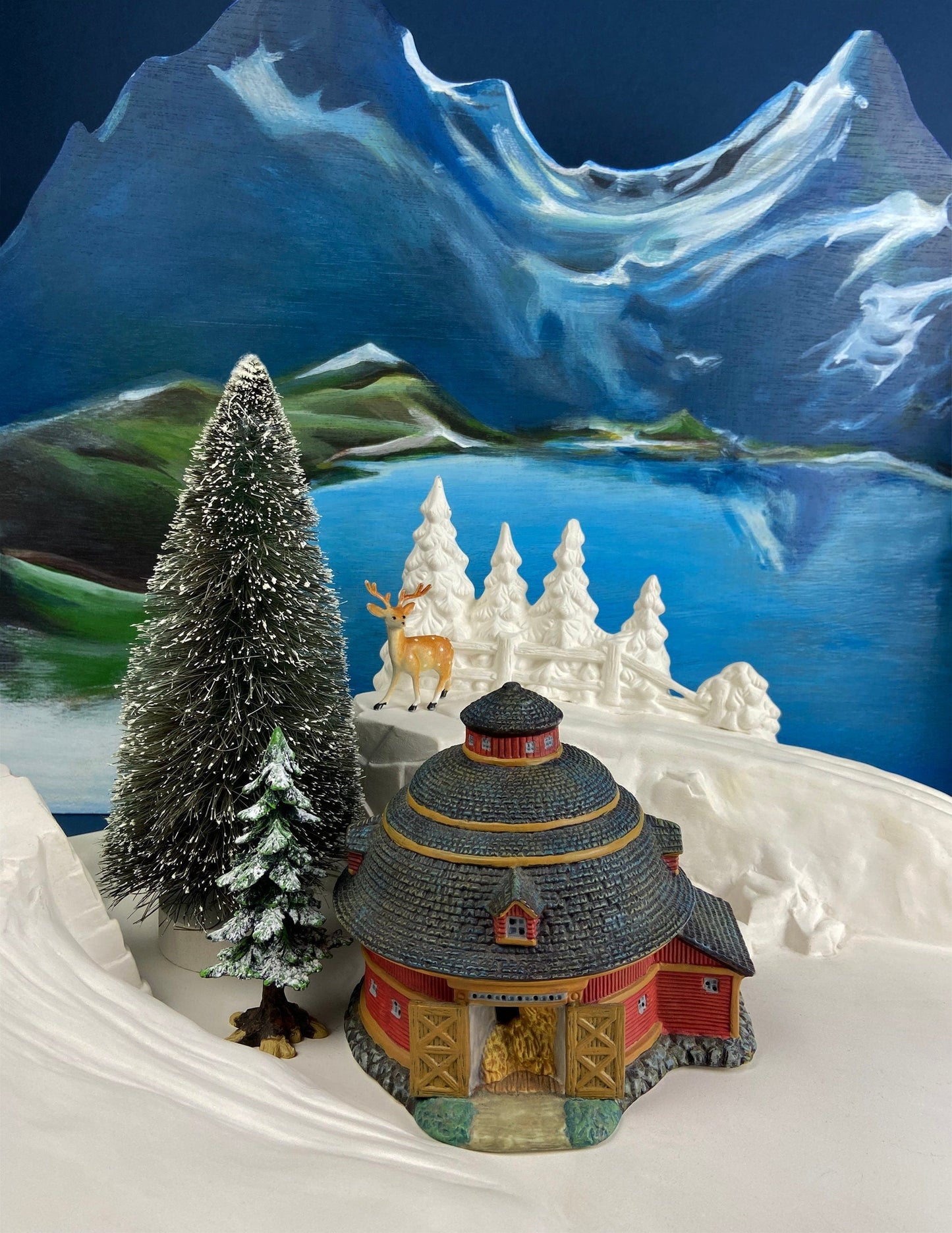 Illuminated Porcelain House. Medium-Sized Rustic Brick House with Red Roof for Christmas Village. Holiday Accessory. Traditional Home Decor