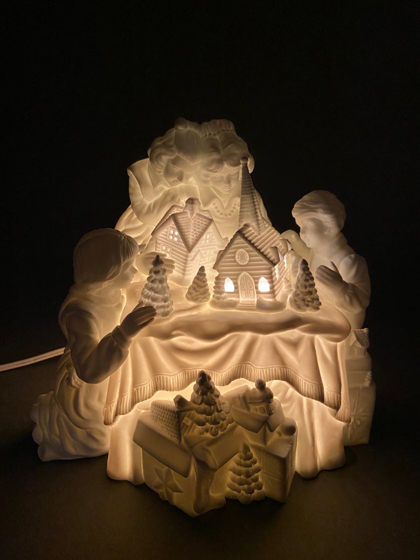 Christmas Accessories by Dept. 56. Family Tradition Winter Silhouette. Illuminated White Porcelain. Incredible Detail All Around.