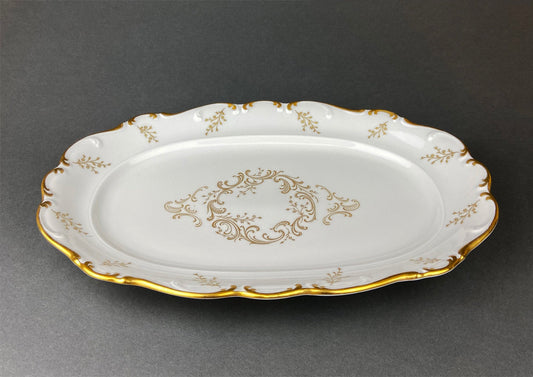 Vintage Serving Platter. Fine Porcelain Serving Dish by Schumann Arzberg, Germany.  White Tableware with Gold Rime and Detailing..