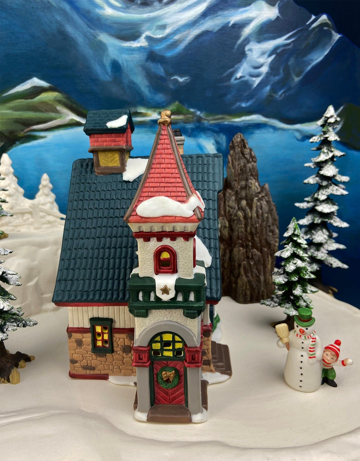 Christmas Village Accessories by O'Well. Illuminated Curiosity Shop.  Porcelain Lighted House.