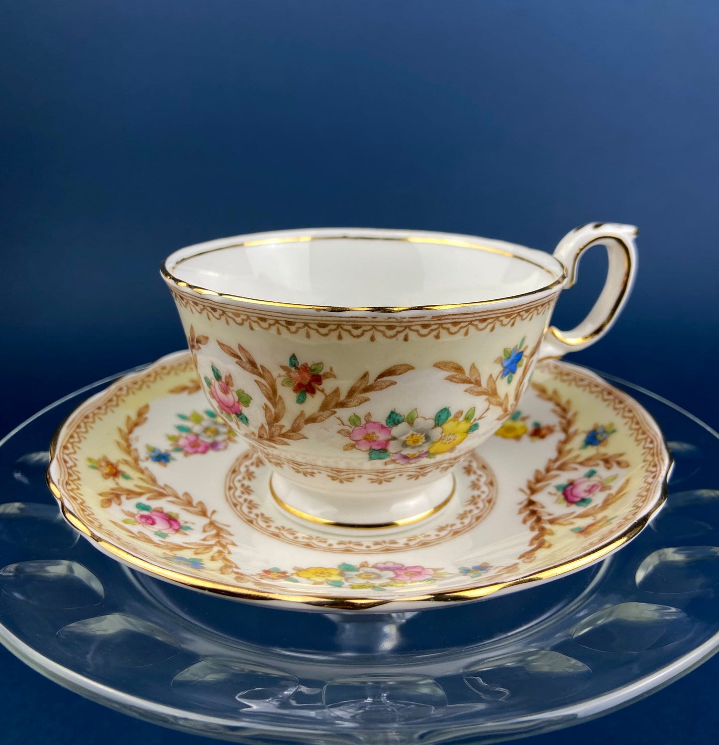 Vintage Teacup or Coffee Cup and Saucer. Royal Albert Georgina. Fine Bone China. Made in England.