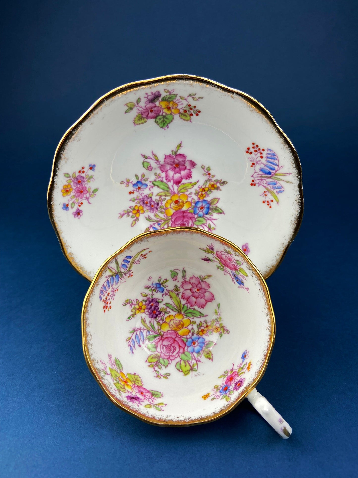 Vintage Teacup or Coffee Cup and Saucer. Royal Albert Georgina. Fine Bone China. Made in England.