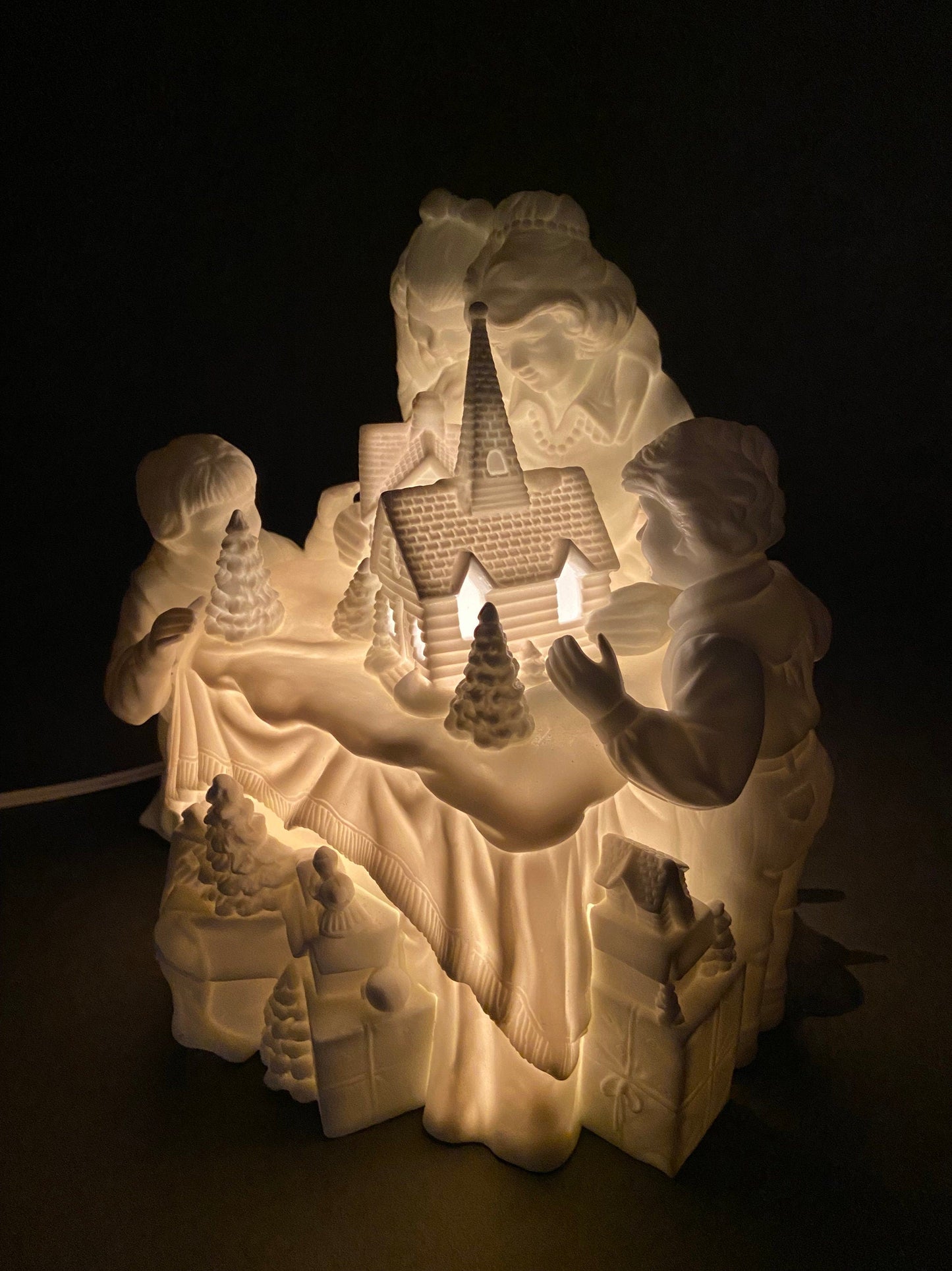 Christmas Accessories by Dept. 56. Family Tradition Winter Silhouette. Illuminated White Porcelain. Incredible Detail All Around.