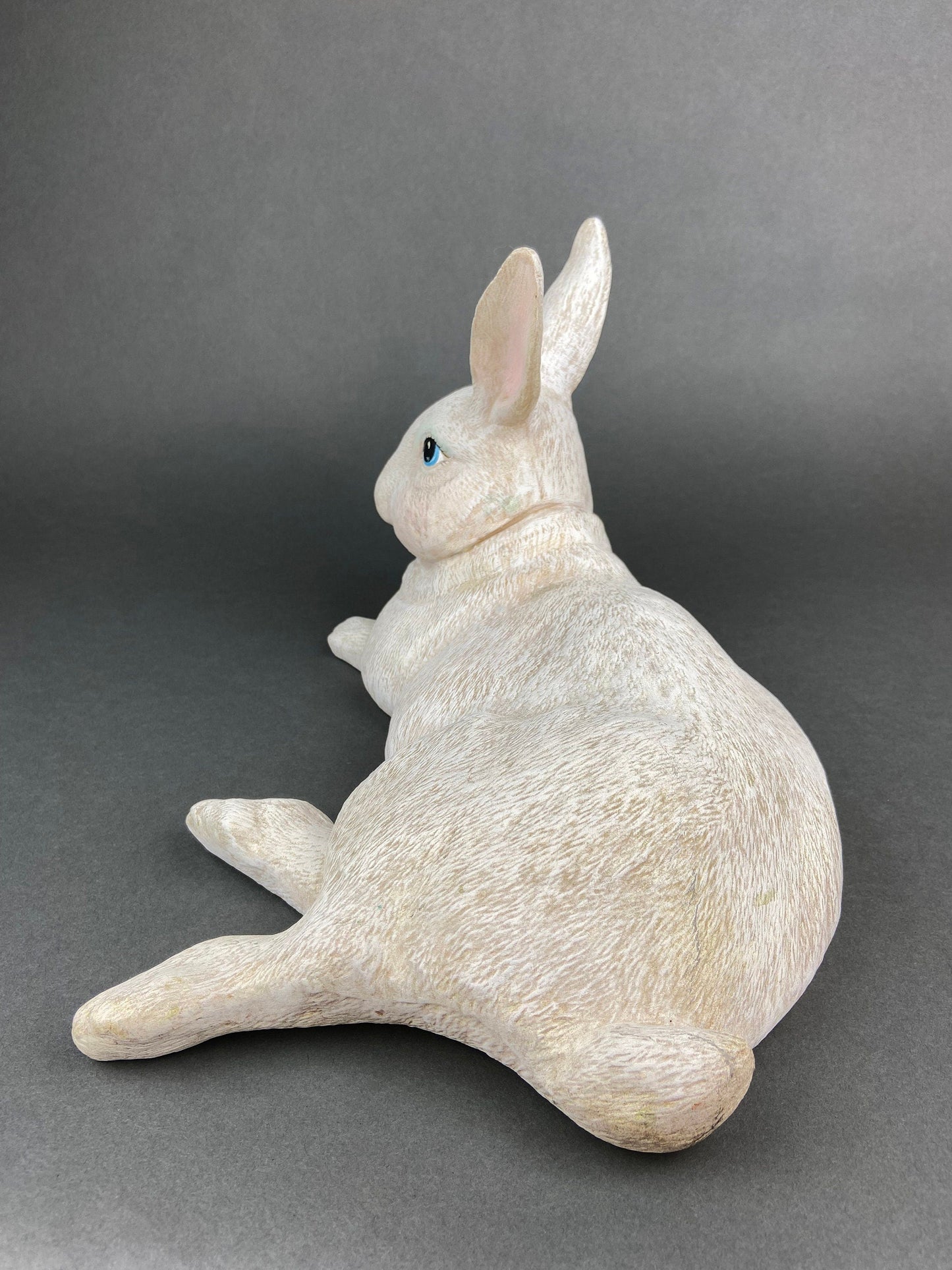 Large White Bunny Rabbit Figurine. Cute Reclining Plump Bunny for Easter and Spring Celebration. Modern Farmhouse. Rustic House Decor.