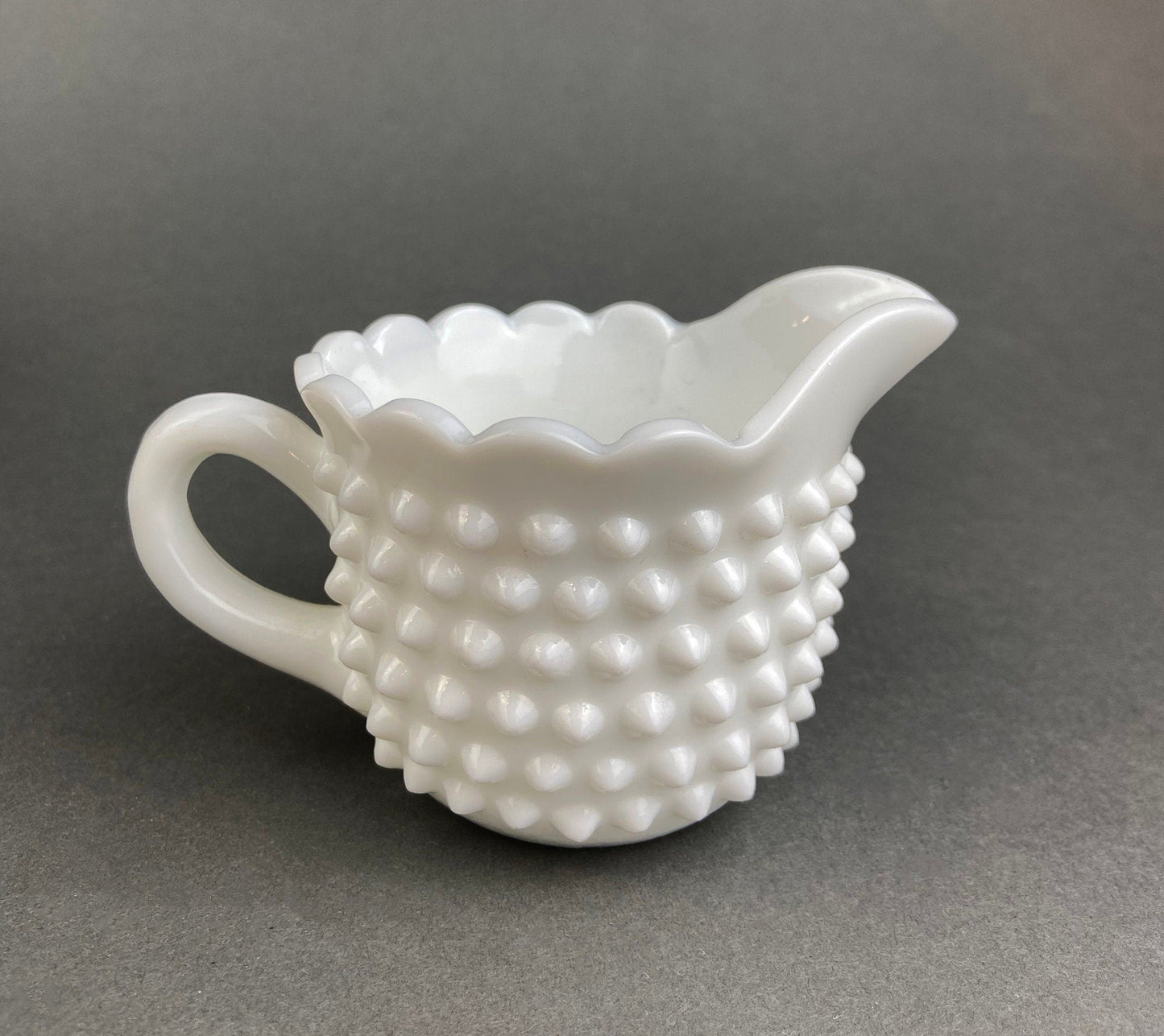 Milk Glass Creamer or Sauce Dish. 3-Dimensional Leaf Motif. Quilt Pattern. Serving Dish. Scalloped Edge Creamer or Saucier. Fine Dining.