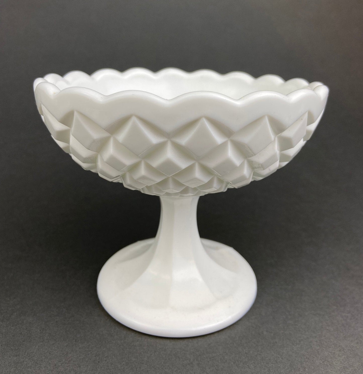Vintage Milk Glass Footed Serving Dish or Goblet.  Waffle Pattern with Scalloped Edge. Candy Dish. Trinket Dish. Collectibles. Replacements.
