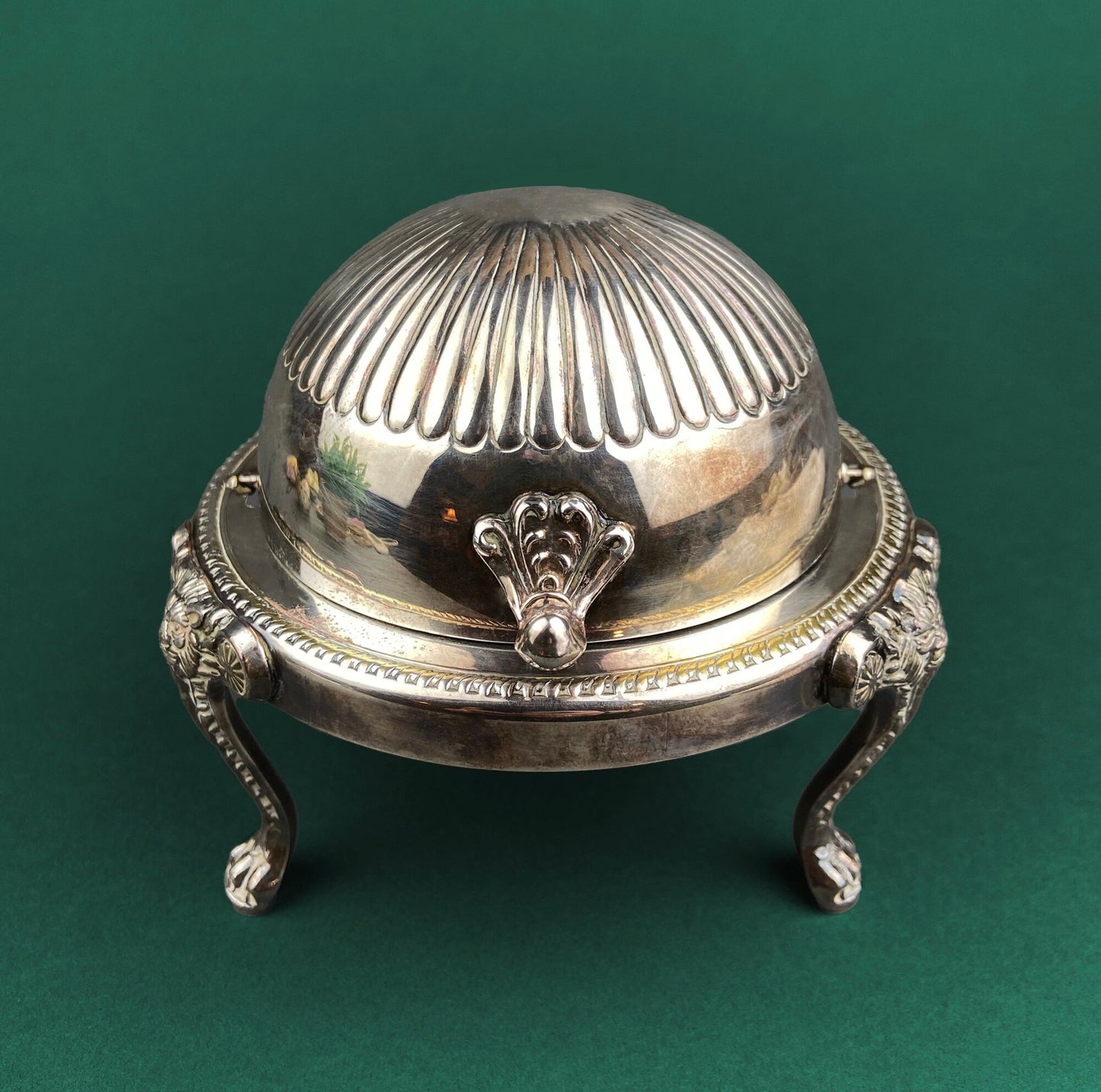 Iruinware Caviar Dome Dish Made in British Hong Kong. Silver Metal Serving Bowl. Lion Feet Dome Lid. Table Setting. Stylish Housewares.