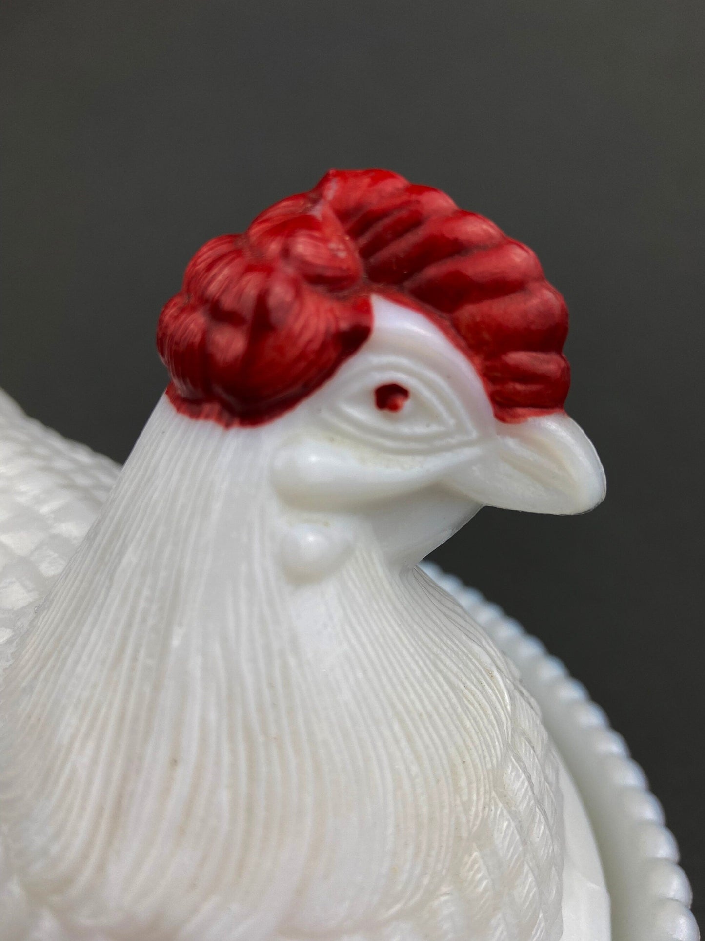 Westmoreland  Rooster on Nest Covered Bowl. Large Milk Glass Lidded Dish. White with Red Details Serving Dish. Collectible Milk Glass.