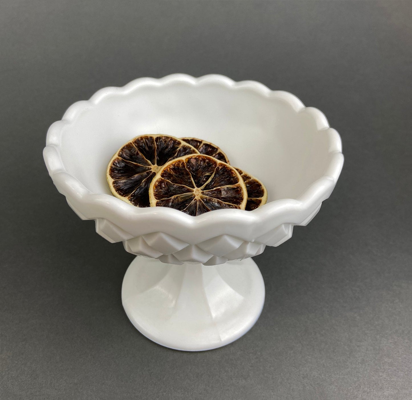 Vintage Milk Glass Footed Serving Dish or Goblet.  Waffle Pattern with Scalloped Edge. Candy Dish. Trinket Dish. Collectibles. Replacements.
