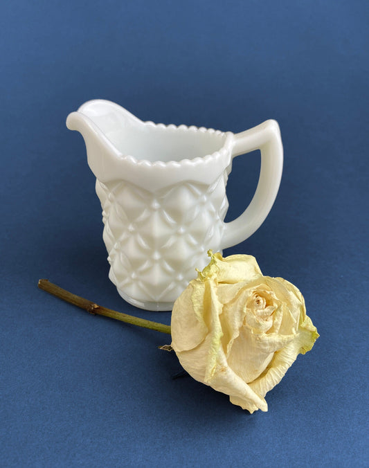 Milk Glass Creamer or Small Sauce Dish.  Hobnail Serving Dish. Scalloped edge Creamer or Sauciere. Fine Dining. Collectibles.