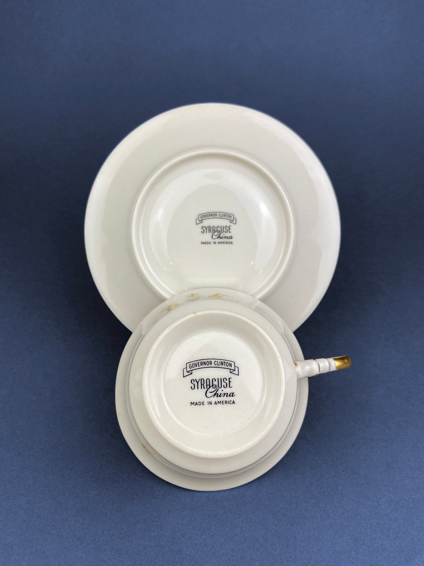 Vintage Cups and Saucers by Syracuse China. Governor Clinton Pattern.  Set of 5 Tea Cups Made in USA.