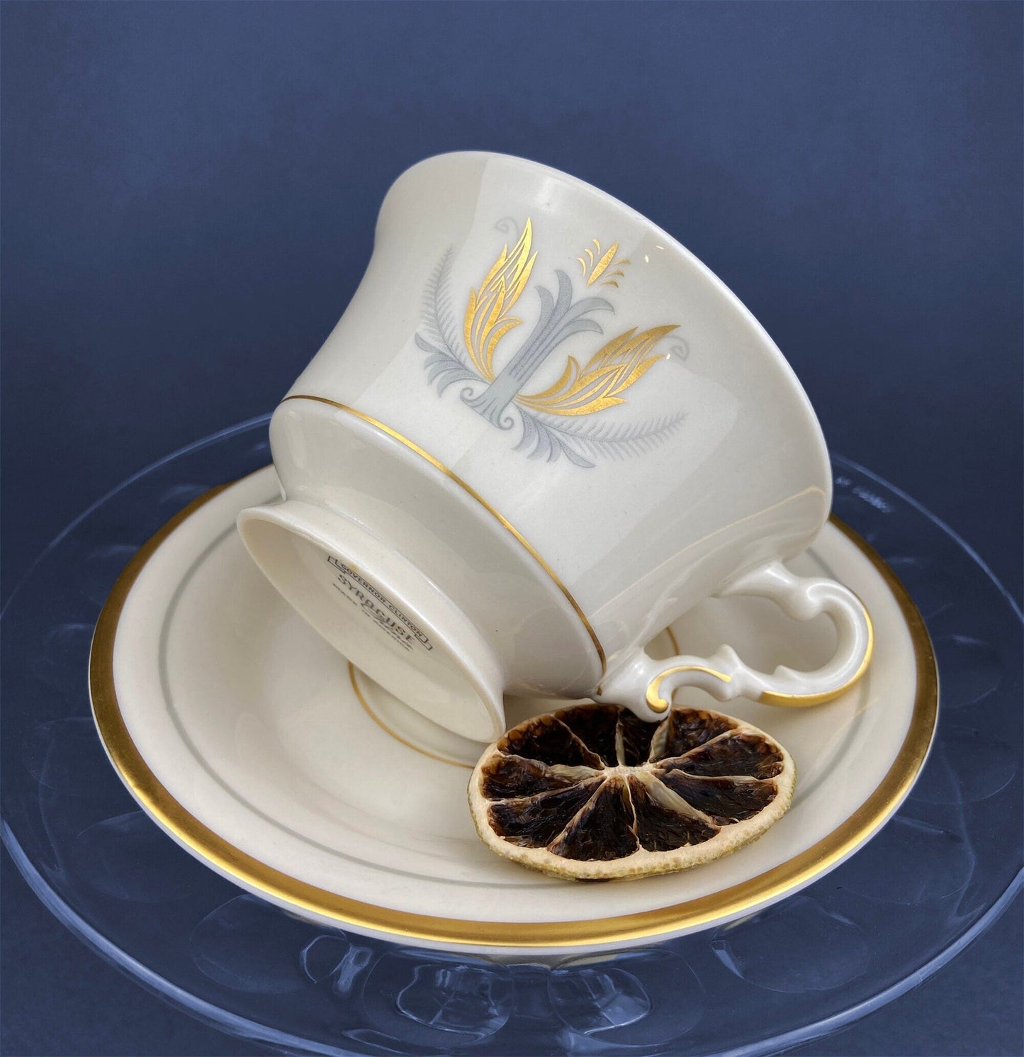 Vintage Cups and Saucers by Syracuse China. Governor Clinton Pattern.  Set of 5 Tea Cups Made in USA.