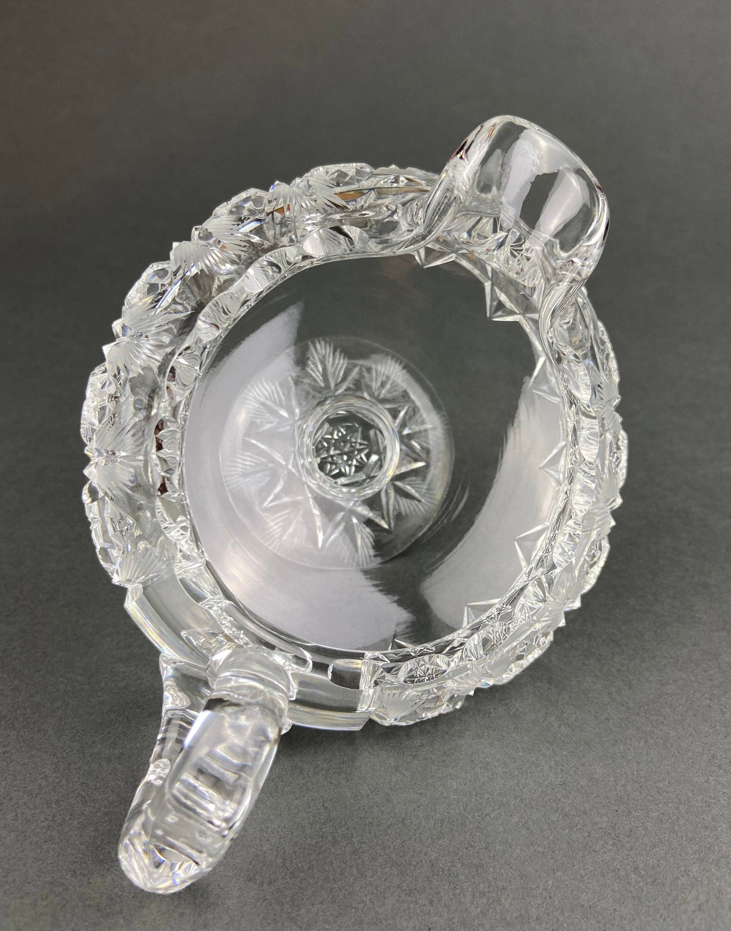 Cut Crystal Creamer and Sugar Bowls: Feather Cut Pattern, Set of Two