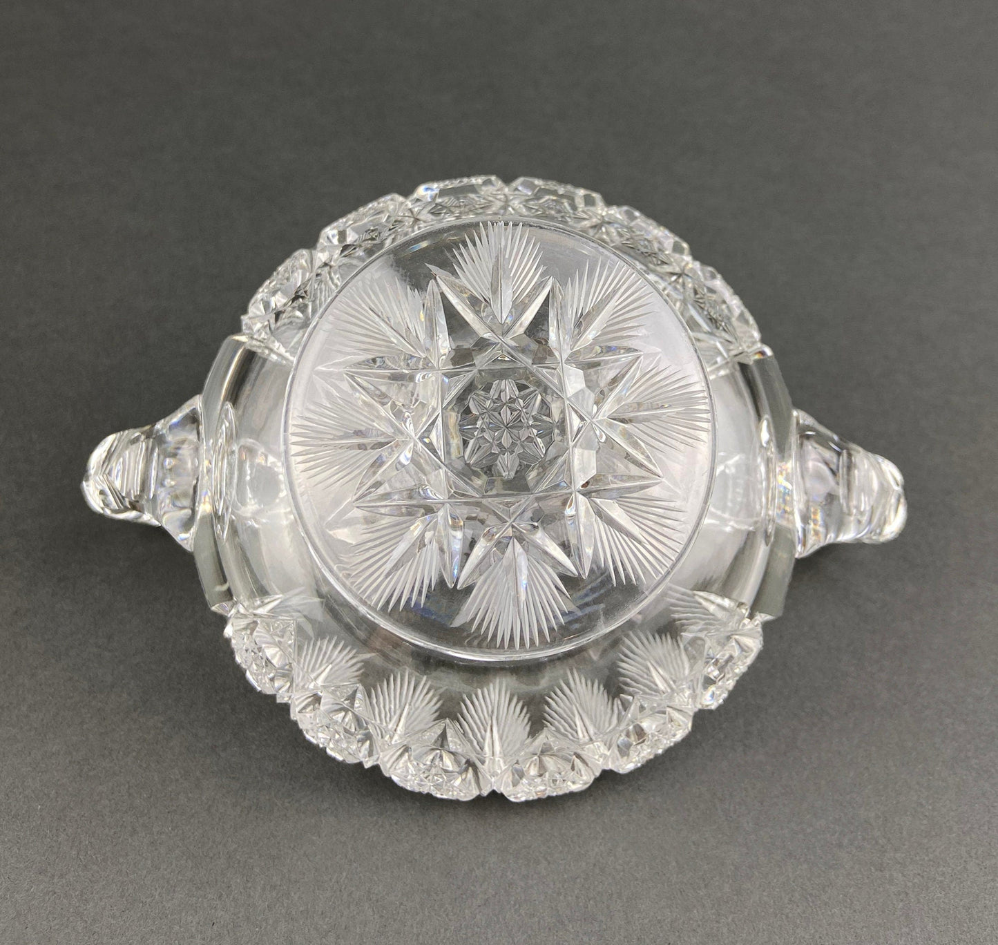 Cut Crystal Creamer and Sugar Bowls: Feather Cut Pattern, Set of Two