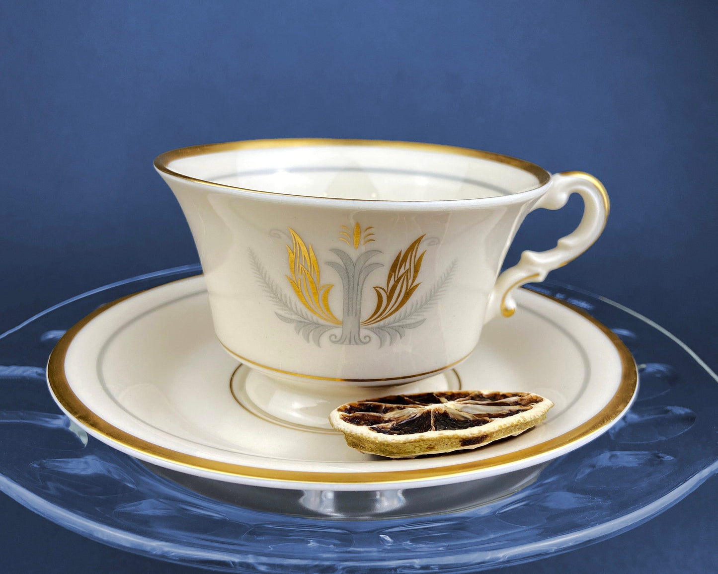 Vintage Cups and Saucers by Syracuse China. Governor Clinton Pattern.  Set of 5 Tea Cups Made in USA.