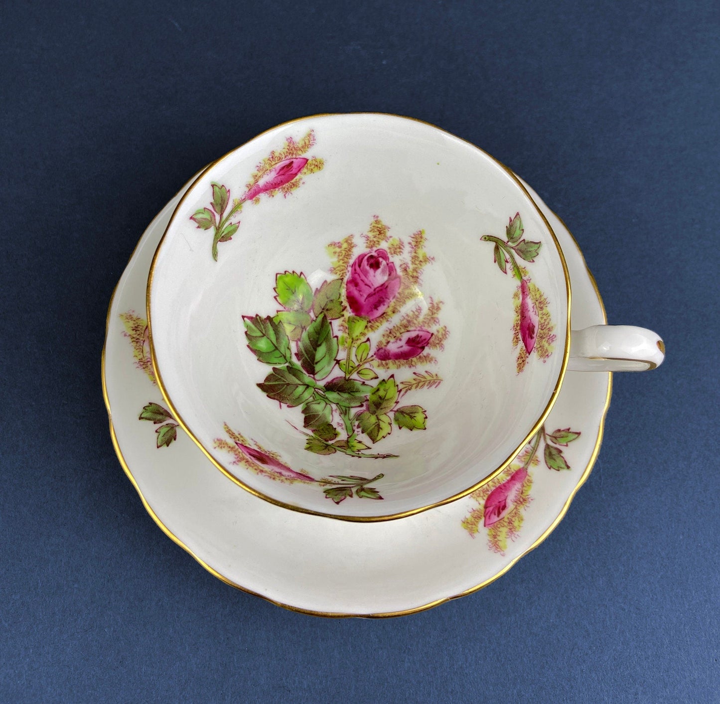 Vintage Tea/Coffee Cup and Saucer. Royal Chelsey Moss Rose. English Bone China. Fine Dining. Collectible Cup and Saucer.