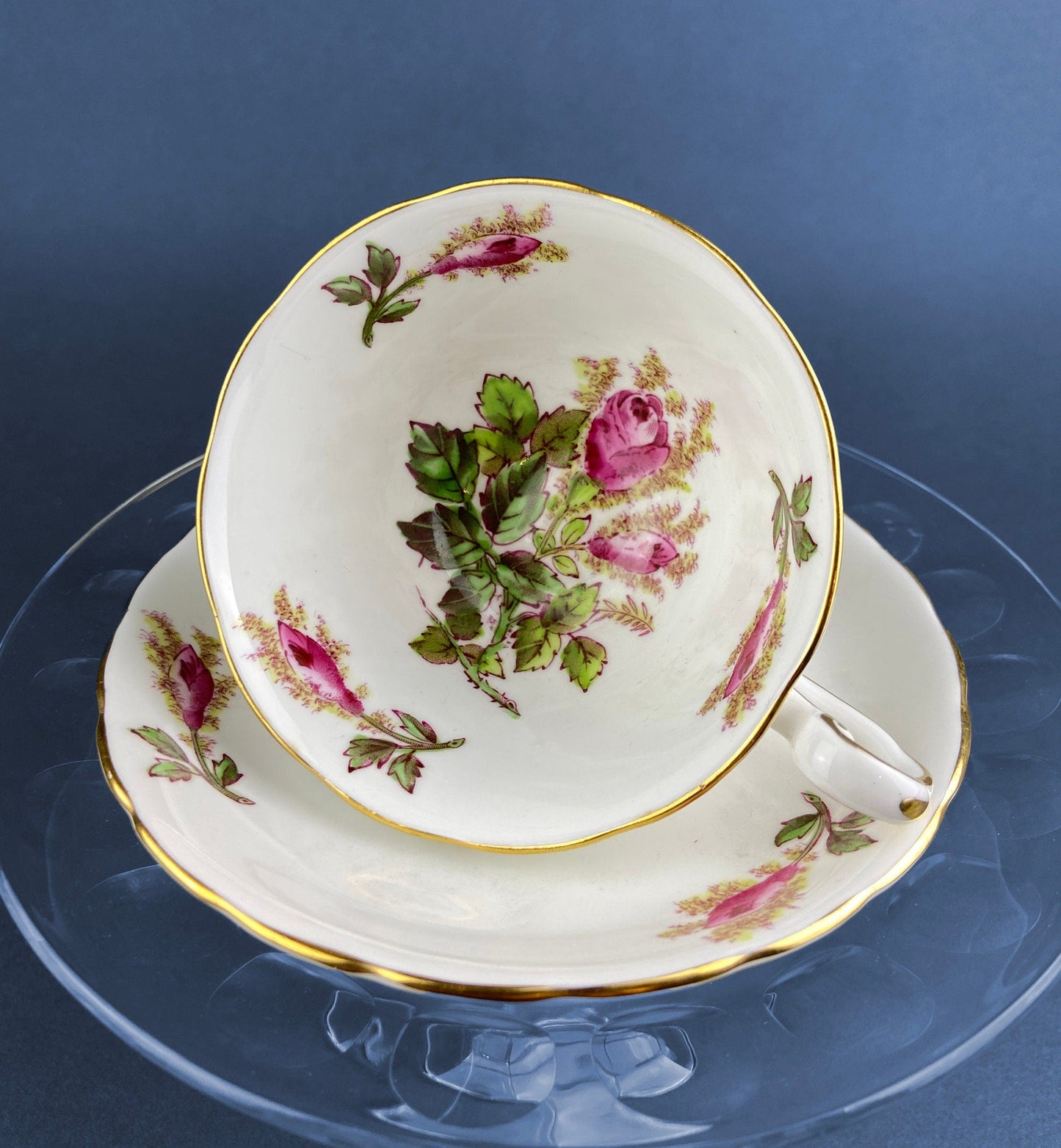 Vintage Tea/Coffee Cup and Saucer. Royal Chelsey Moss Rose. English Bone China. Fine Dining. Collectible Cup and Saucer.