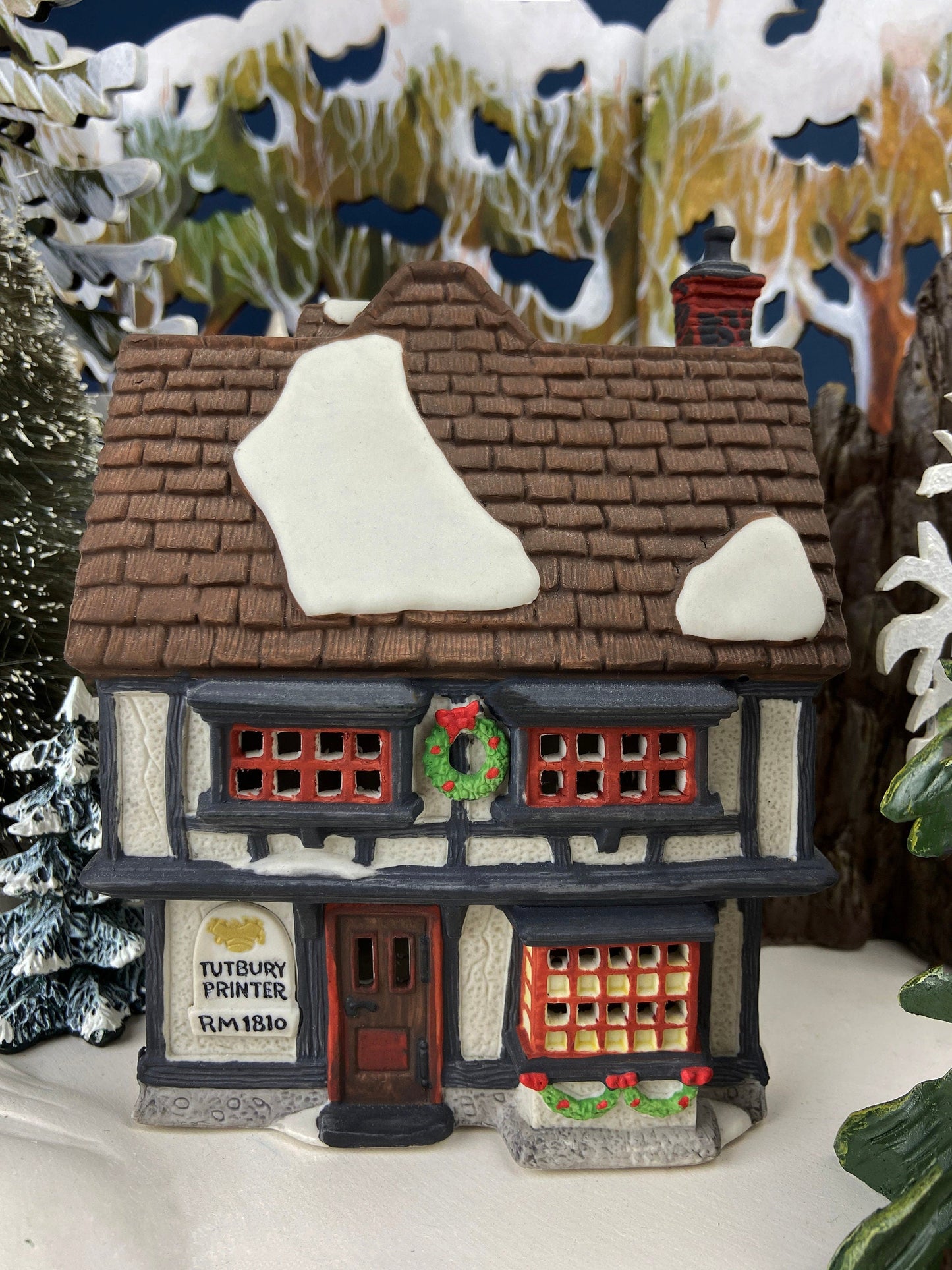 Tutbury Printer Christmas Village House by Dept 56.  Illuminated Christmas Village House. Dickens Village Series. Holiday Decor.