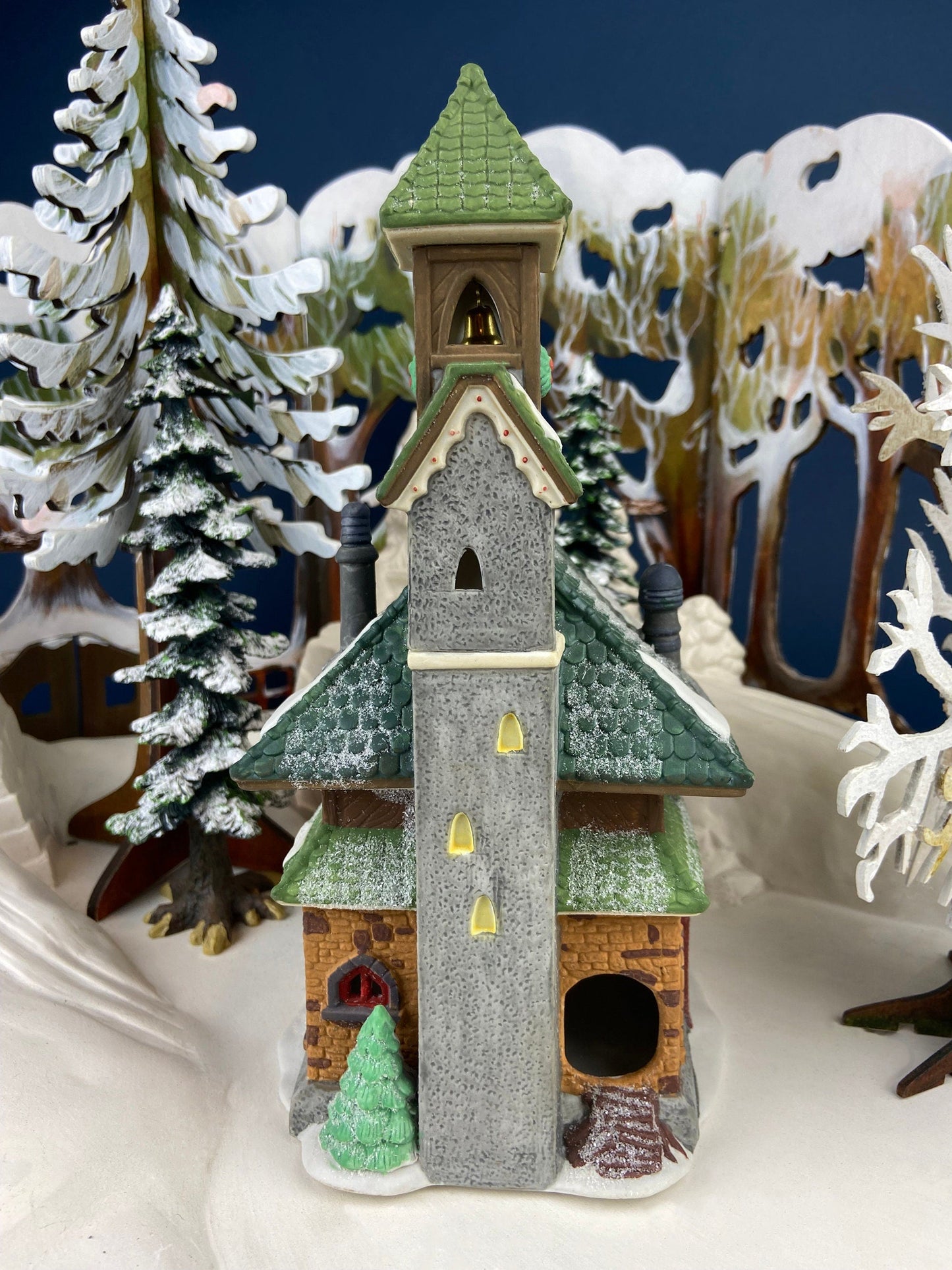 Christmas Village by Dept 56.  Illuminated North Pole Chapel. North Pole Series. Holiday Decor. Christmas Celebration.
