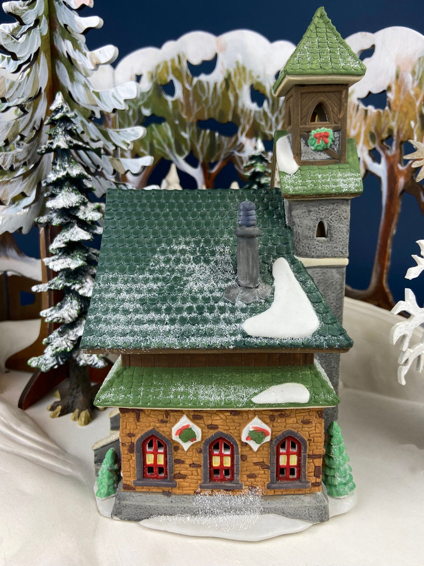 Christmas Village by Dept 56.  Illuminated North Pole Chapel. North Pole Series. Holiday Decor. Christmas Celebration.