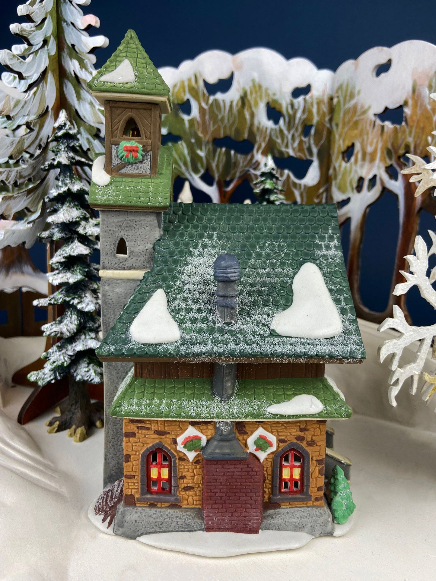 Christmas Village by Dept 56.  Illuminated North Pole Chapel. North Pole Series. Holiday Decor. Christmas Celebration.