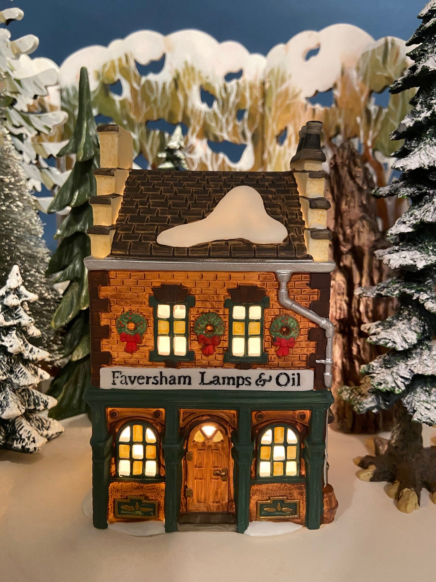 Department 56 Illuminated Christmas Village House. Faversham Lamps & Oil. Wicking, Whale Coal Oil, Glass Chimneys. Dicken's Village Series.