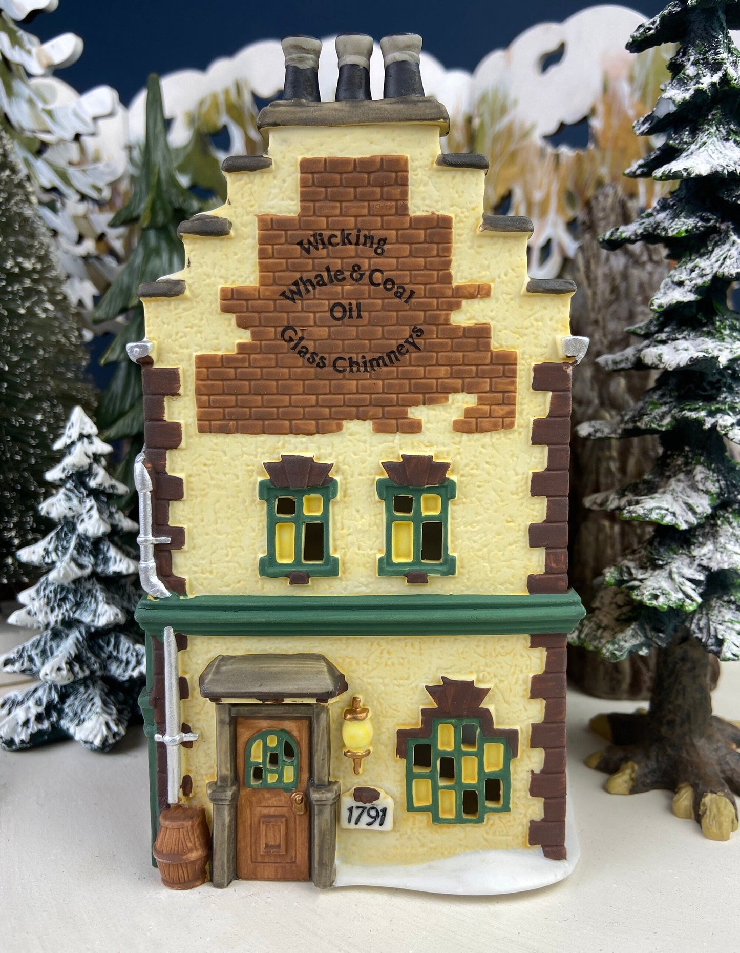 Department 56 Illuminated Christmas Village House. Faversham Lamps & Oil. Wicking, Whale Coal Oil, Glass Chimneys. Dicken's Village Series.