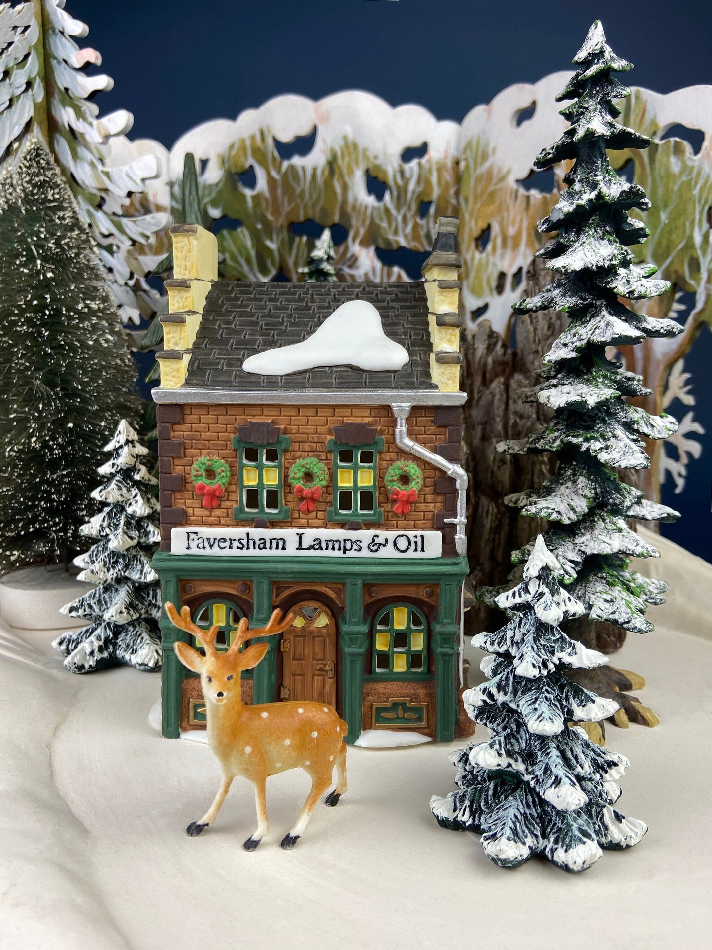 Department 56 Illuminated Christmas Village House. Faversham Lamps & Oil. Wicking, Whale Coal Oil, Glass Chimneys. Dicken's Village Series.