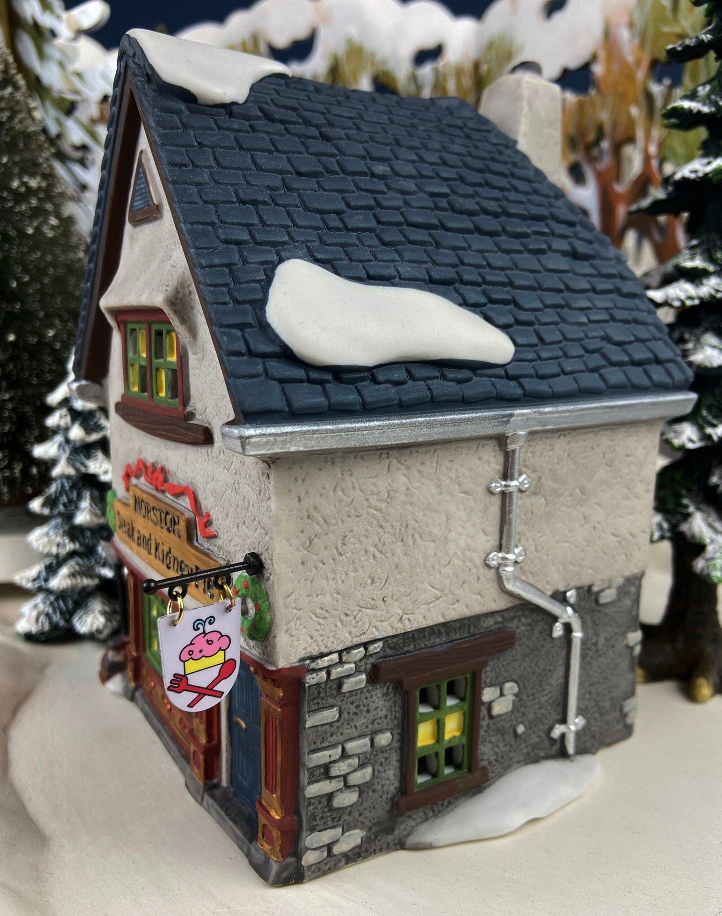 Christmas Department 56 Morston Steak and Kidney Pie. Dickens Village Series. Hand Painted Porcelain Building with Lights.