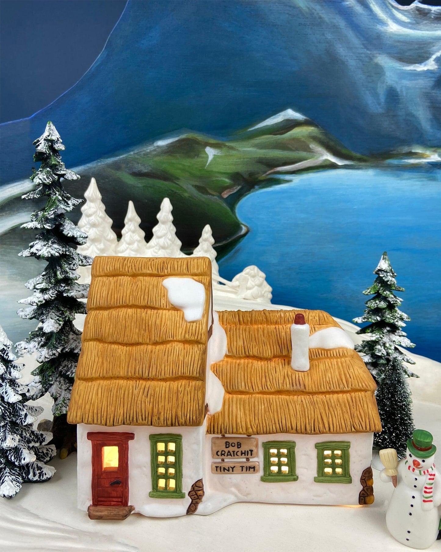 Department 56 Christmas Village Accessories. Illuminated Cottage of Bob Cratchit and Tiny Tim. Dicken's Village Series.