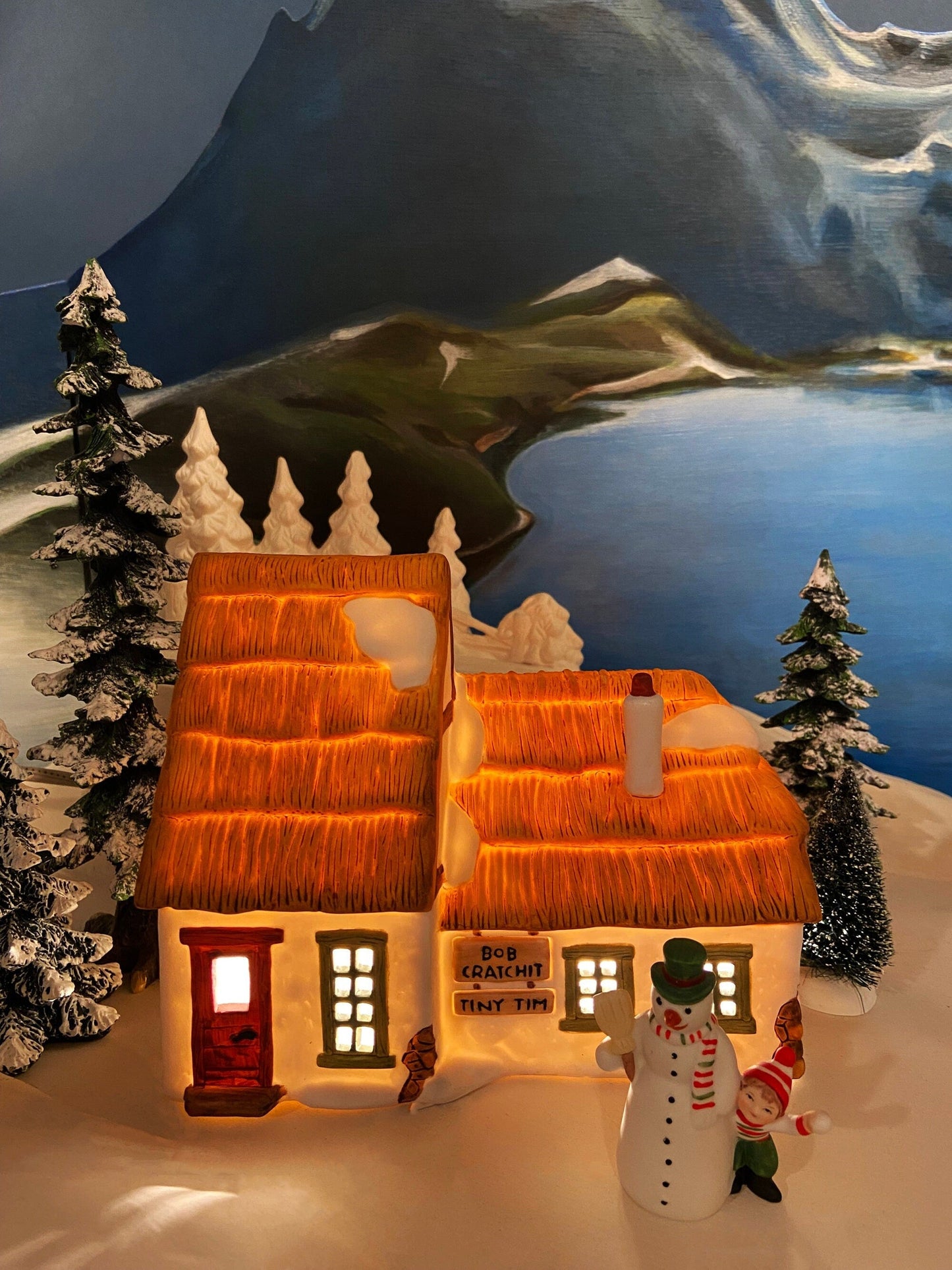 Department 56 Christmas Village Accessories. Illuminated Cottage of Bob Cratchit and Tiny Tim. Dicken's Village Series.