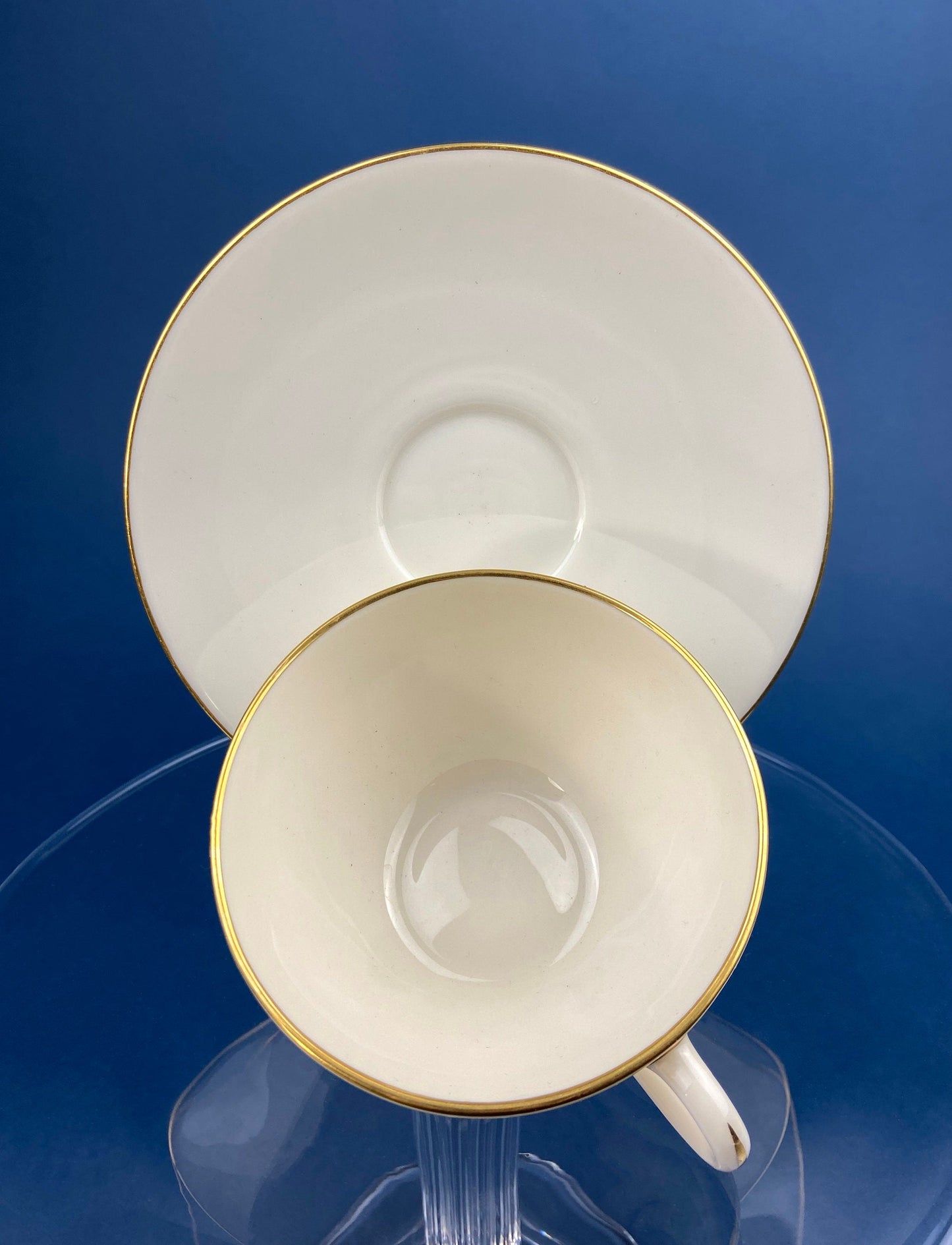 Lenox Tea Cup & Saucer. Creamy White with Gold Rim Tea or Coffee Set. Olympia by Lenox. Porcelain Made in the USA.