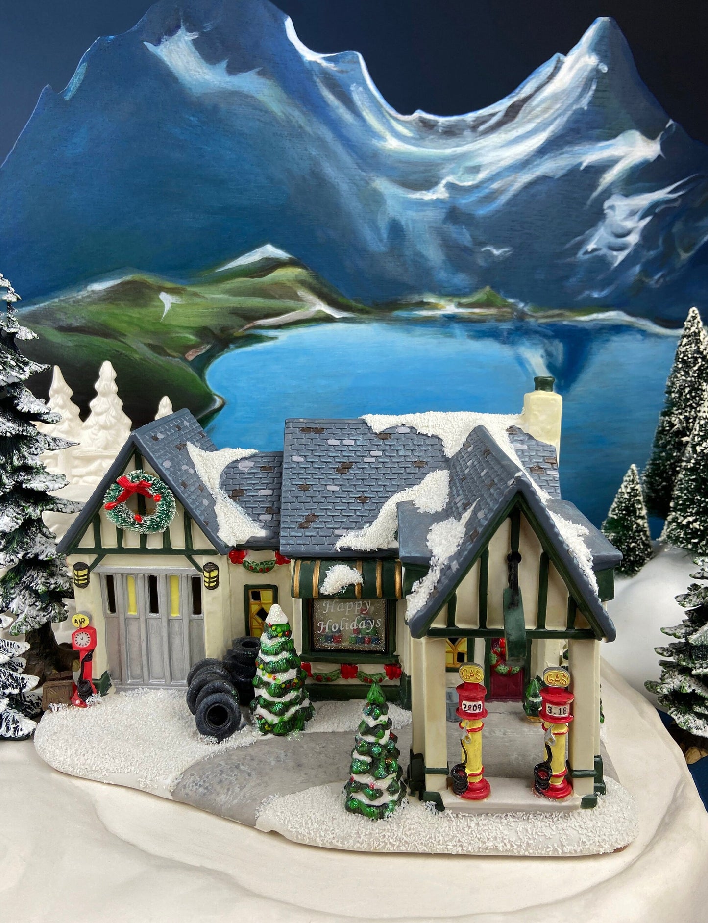 Victorian Train Station. Illuminated Christmas Village House. Potterville Station. Holiday Time. Holiday Decor.