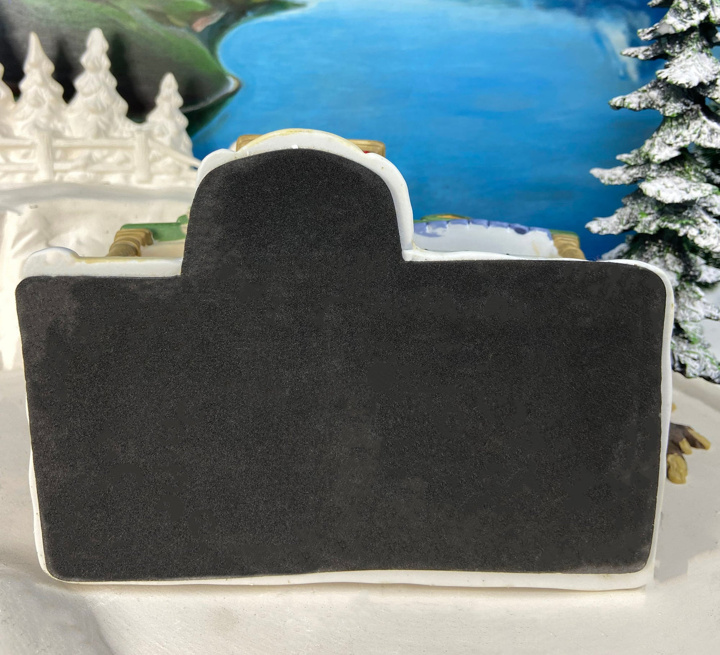 Porcelain Train Station with Clock Tower. Illuminated Christmas Village House. Not Marked by Manufacturer. Holiday Decor.