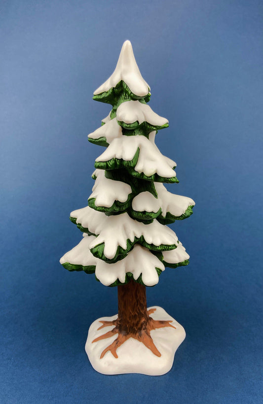 Christmas Tree Covered with Snow. Porcelain Village Pine by Department 56. Tree for Christmas Village. Free Standing Winter Decor Accessory.