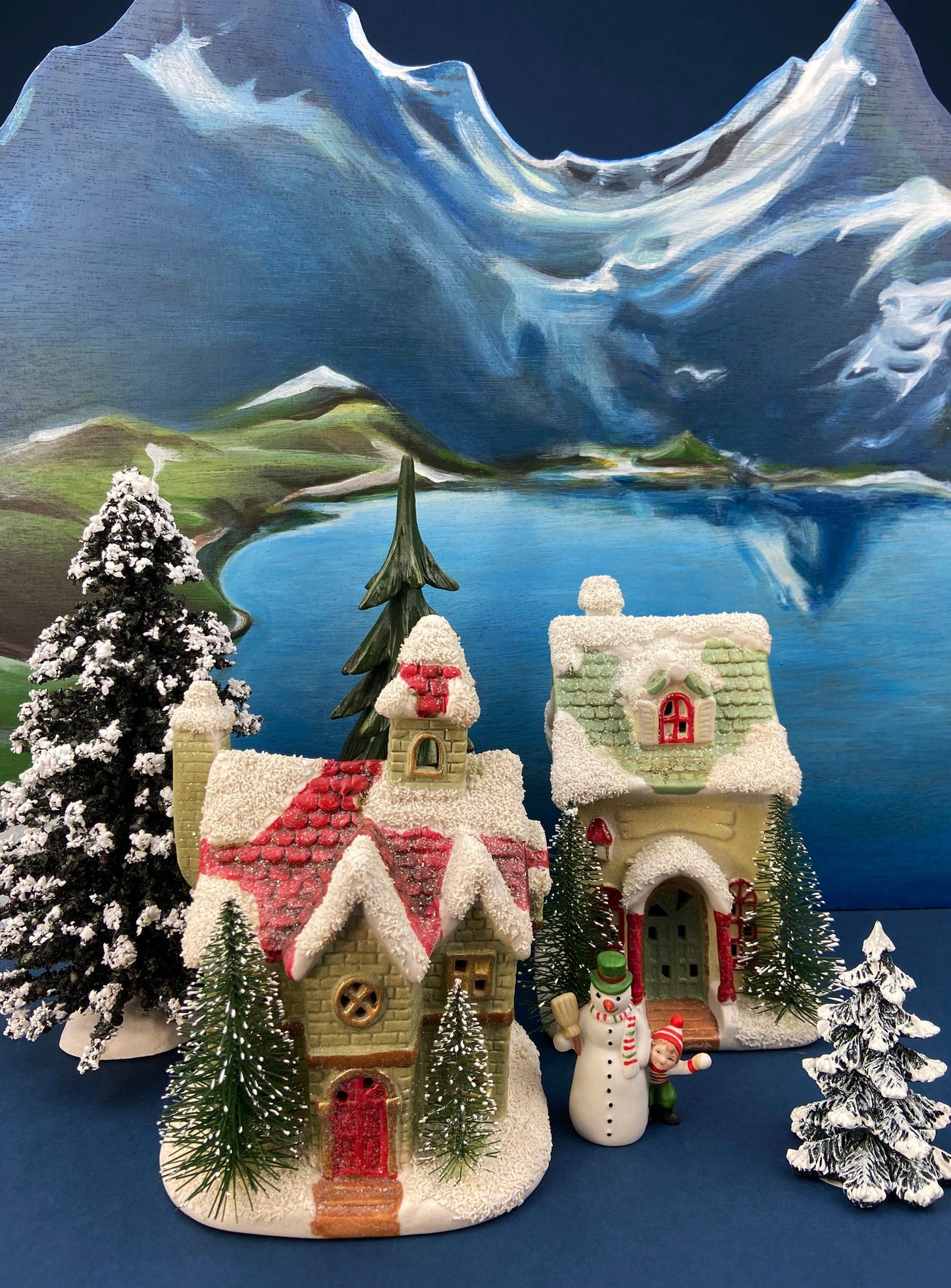 Illuminated Porcelain House. Medium-Sized Rustic Brick House with Red Roof for Christmas Village. Holiday Accessory. Traditional Home Decor