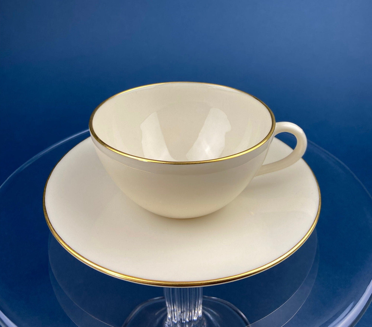 Lenox Tea Cup & Saucer. Creamy White with Gold Rim Tea or Coffee Set. Olympia by Lenox. Porcelain Made in the USA.