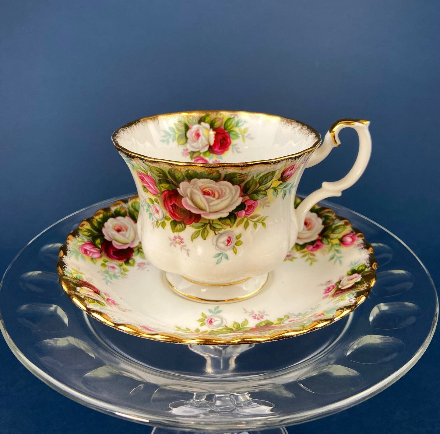 Royal Albert Cup and Saucer. Celebration Motif Tea/Coffee Set. Red, Pink & White Roses. Made in England. Collectibles. Gift for Her.