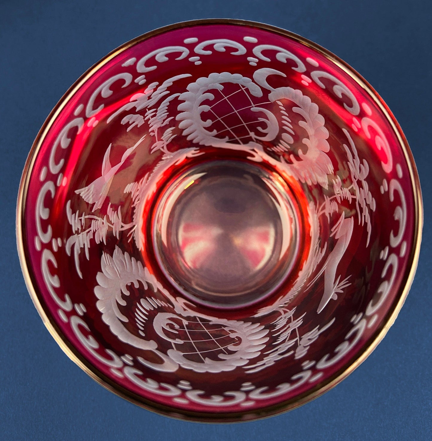 Vintage Bohemian Glass Crystal Serving Bowl and Plate. Set of Two Hand Cut Ruby Crystal Serving Dishes. Collectible Czech Glass.