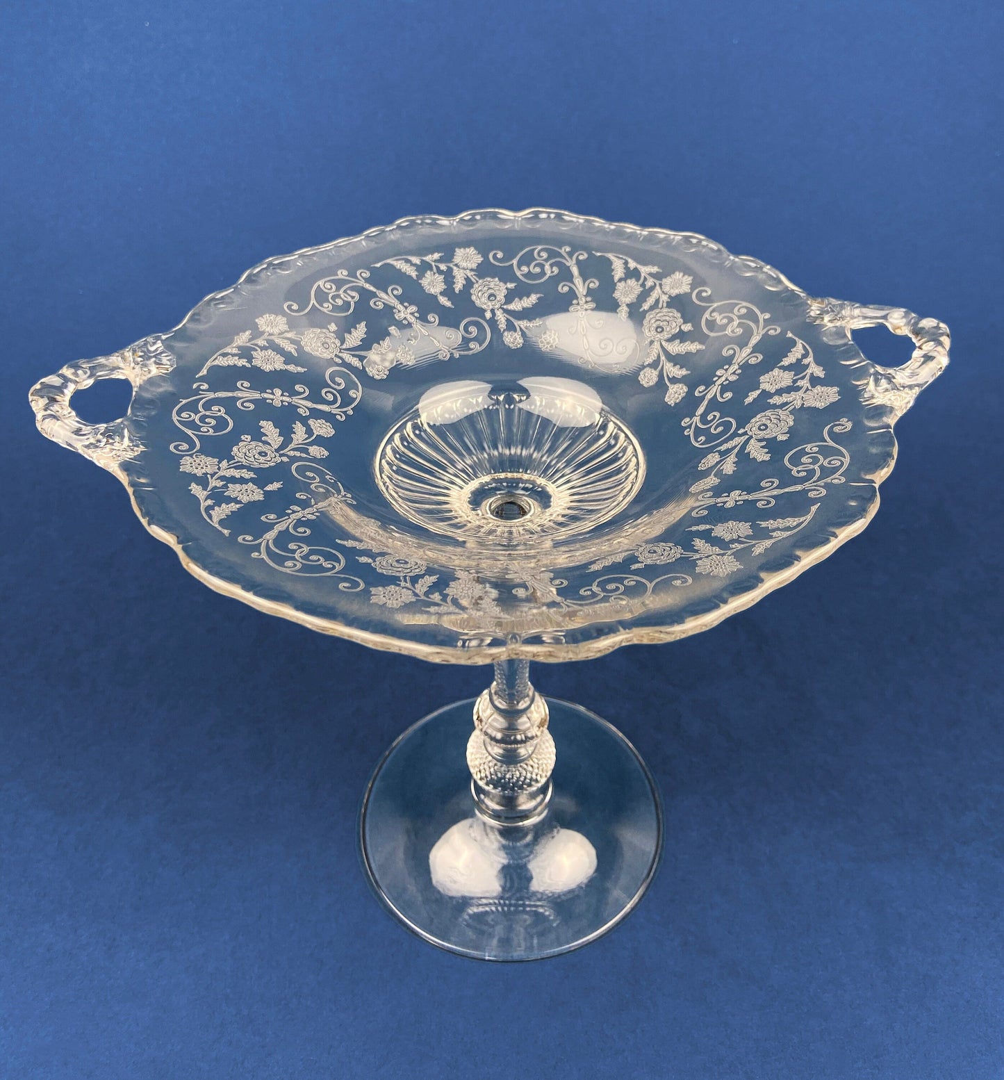 Lenox Pedestal Compote with Pair of Dolphins. Cream Colored Porcelain, Footed Fruit Stand or Serving Dish. Aquarius Table Centerpiece.