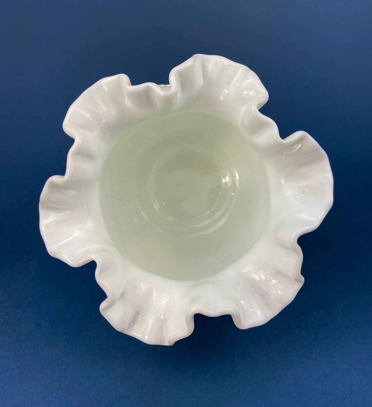 Fenton Milk Glass Vase. Vase with Embossed Wild Flowers and Ruffled Edge. White Bedroom Decor. Collectible Milk Glass.