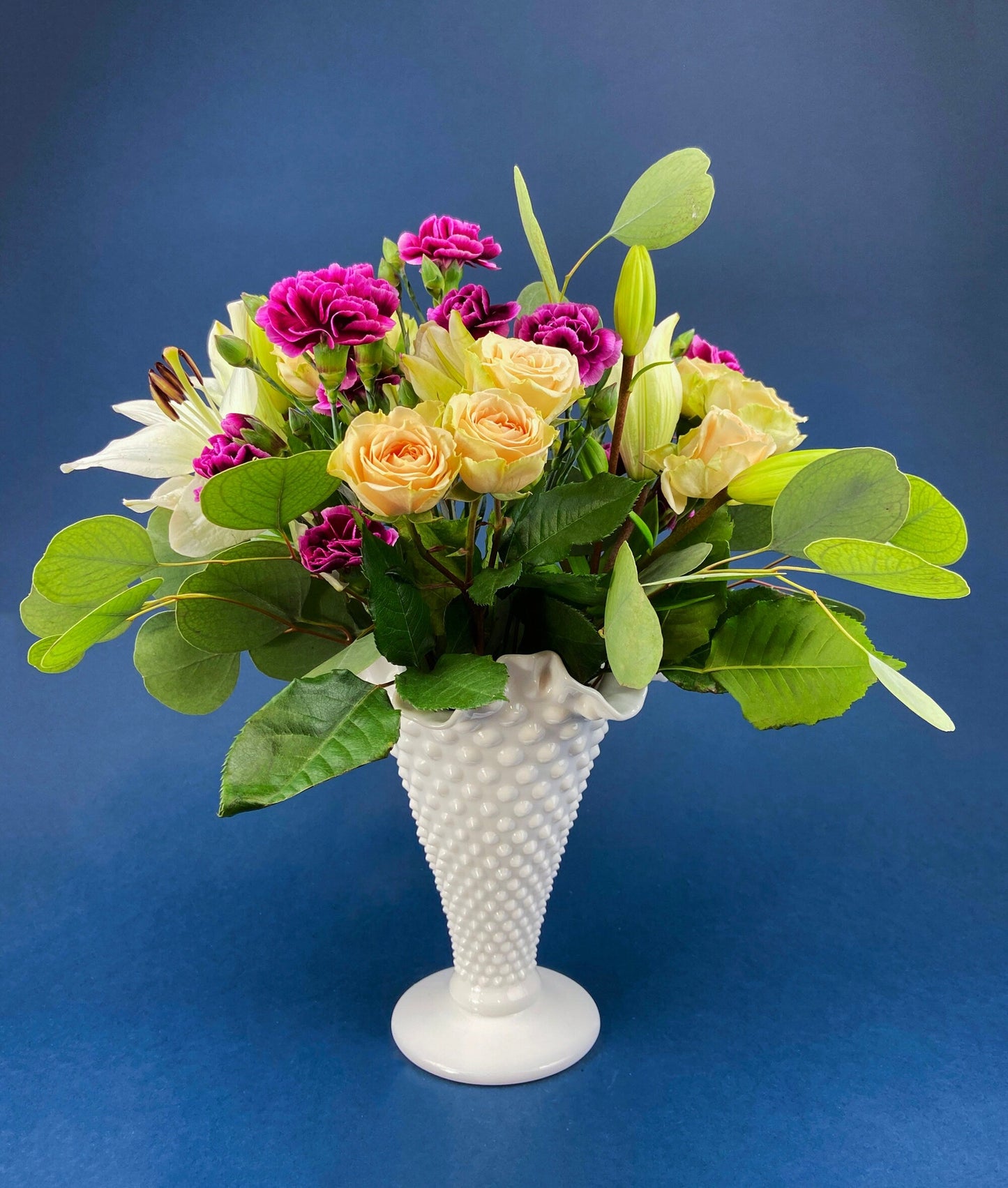 Milk Glass Hobnail Splash Vase. Fenton White Glass Flower Vase with Rims that Looks Like Splash. Collectible Vase. Wedding Gift.