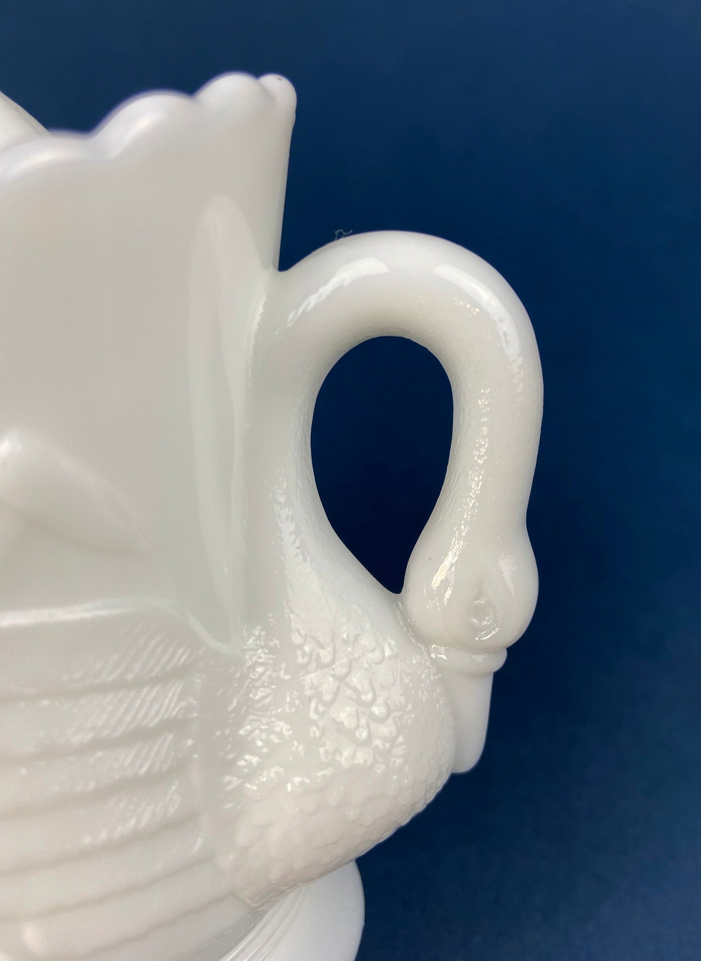 Cobalt Blue Creamer with Swan-Shaped Handle and Lid. Glass Creamer with Embossed Reed and Swans. Collectible Glass. Gift Idea.