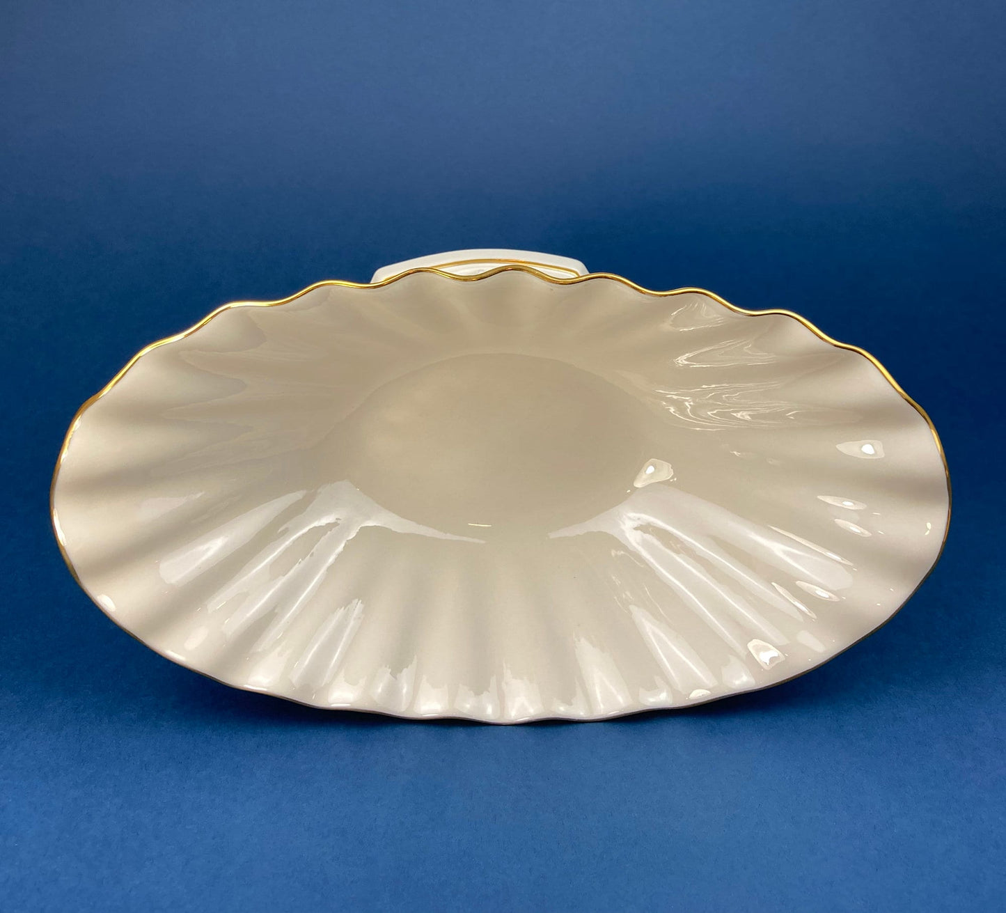 Lenox Pedestal Compote with Pair of Dolphins. Cream Colored Porcelain, Footed Fruit Stand or Serving Dish. Aquarius Table Centerpiece.