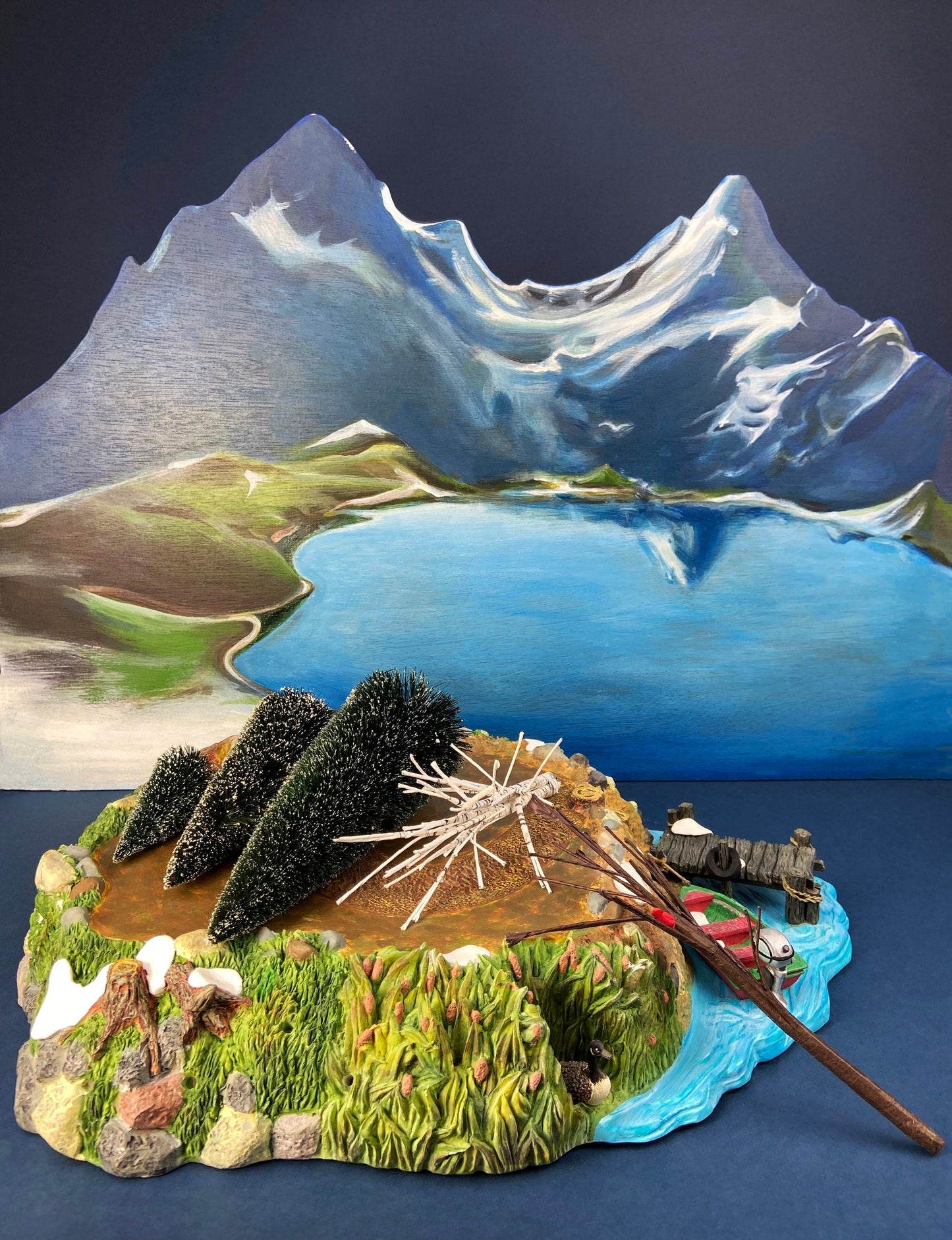 Christmas Village Platform by Department 56. Sounds of the North Woods. Christmas Village Accessories: Platform, 2 Pines, and 2 Naked Trees