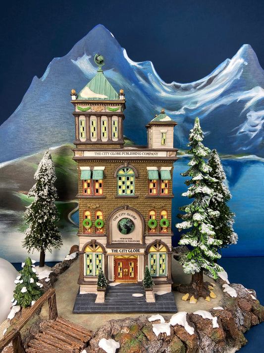 The City Globe Publishing by Department 56.  Illuminated Christmas Village House. Christmas in the City Series. Hand-Painted Porcelain.